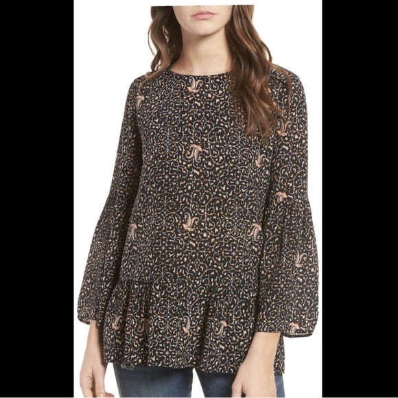 Madewell Silk Fiesta Paisley Bell-Sleeve Blouse Womens Sz M - Picture 1 of 6